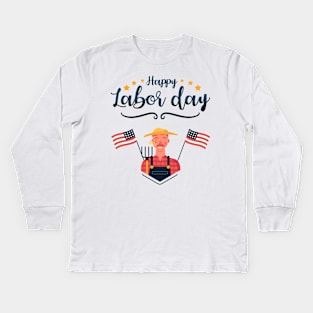 Happy Labor Day, American Flag Labor Day,Military,Patriotic, American Flag Gift, Graphic Tee, Merica, Labor Day Kids Long Sleeve T-Shirt